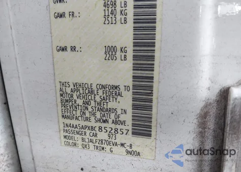 2011 Nissan Maxima 3.5 Sv z USA, uszkodzony, nr VIN 1N4AA5APXBC852857